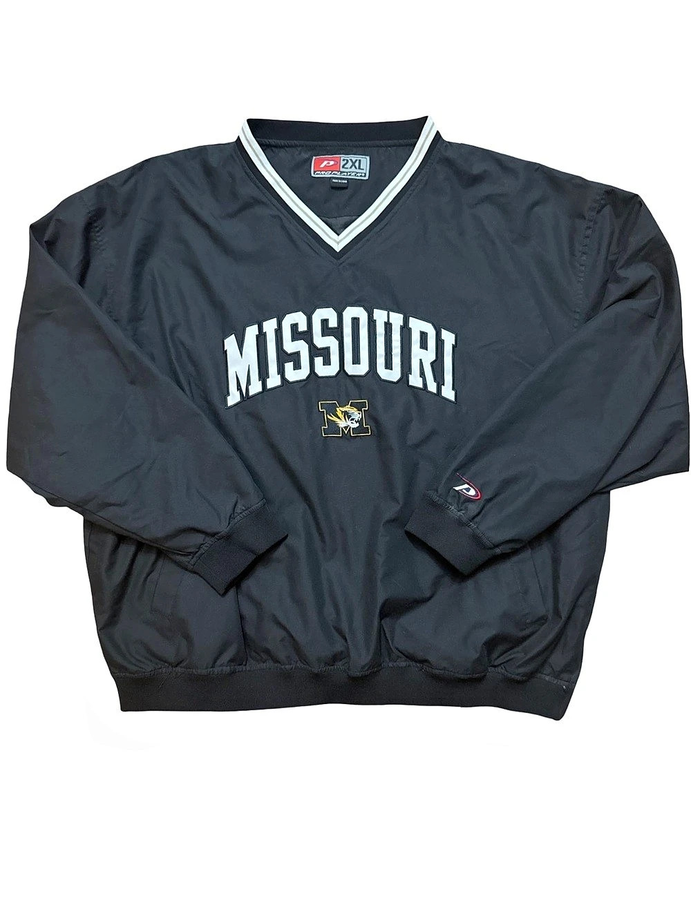 Vintage Missouri Tigers Black Windbreaker Pullover Size 2XL Pro Player NCAA